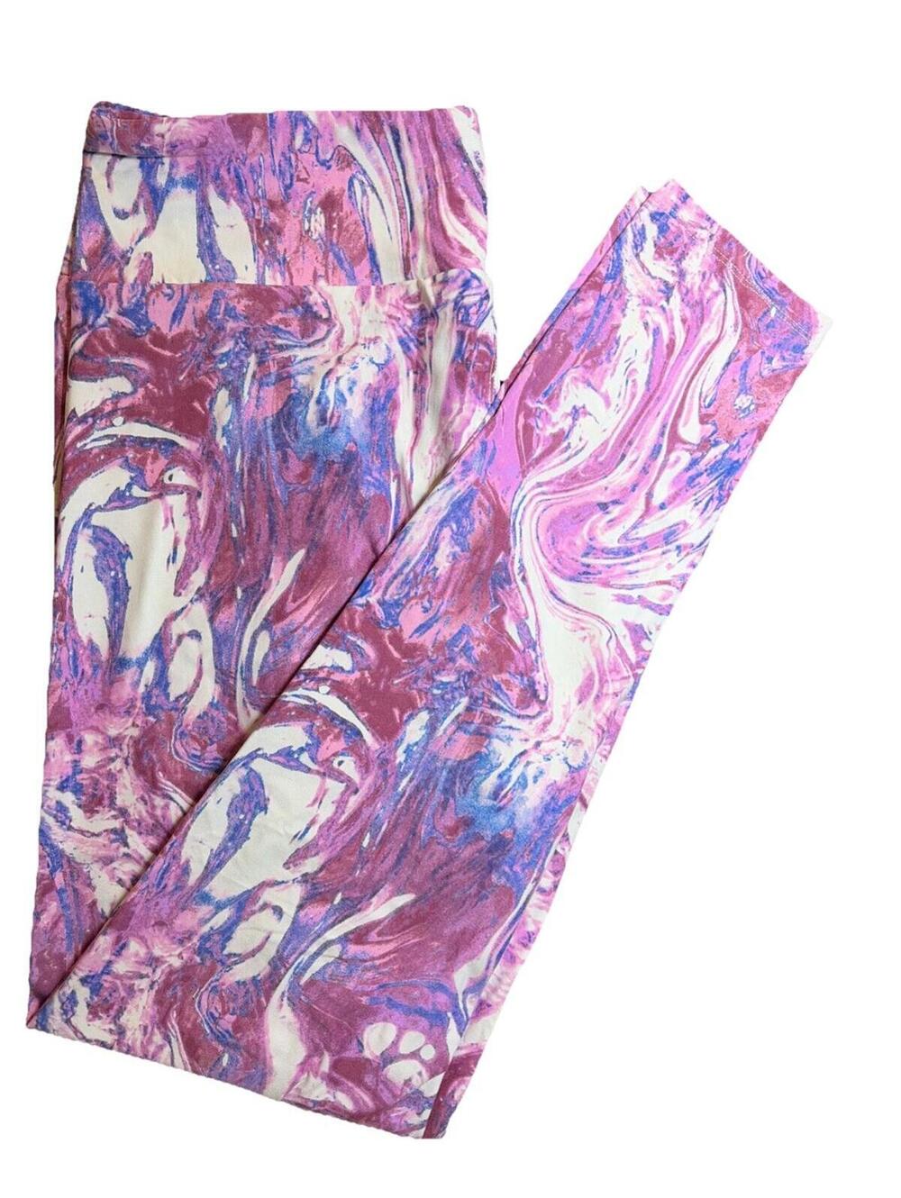 New LuLaRoe Pastel Pink Magenta White Blue Marble Swirl Leggings Size TC (12-18)